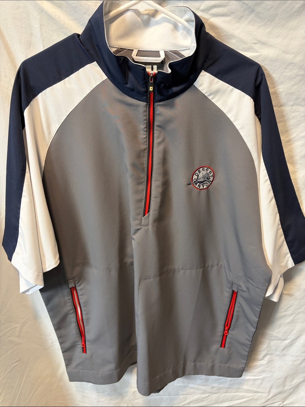 FootJoy Gray Golf Pullover with Navy and Red Accents